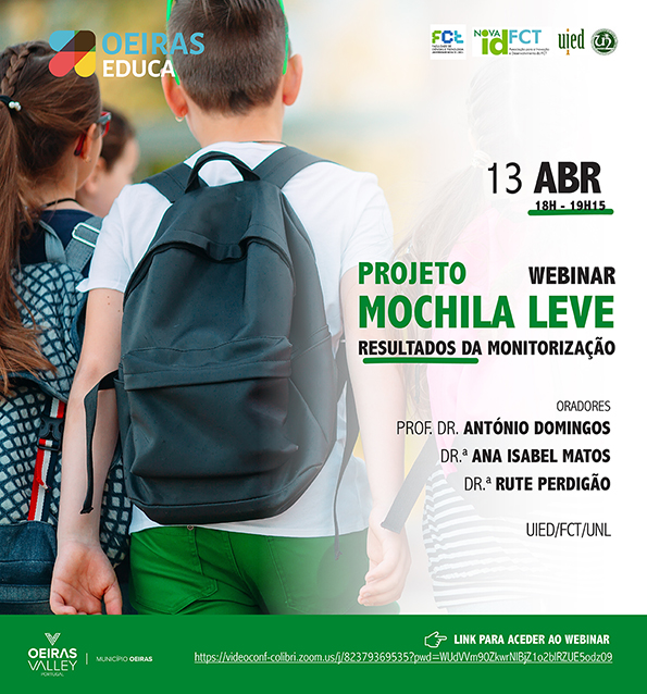 cartaz Webinar Projeto Mochila Leve em Oeiras